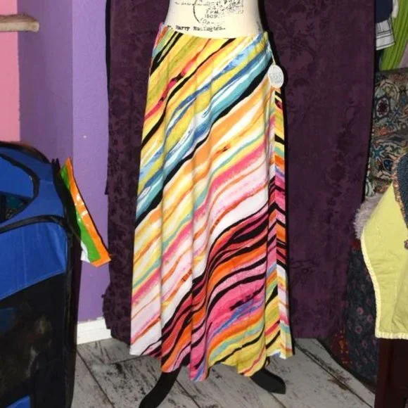 Coco Bleu Skirts Colorful Artsy Striped Full Length Long Maxi